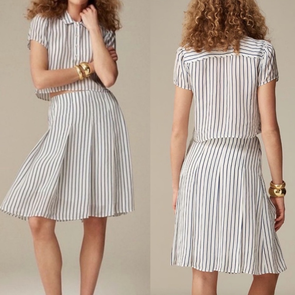 J.Crew Pleated Skirt Striped Crepe De Chine Viscose A Line Nautical US 6